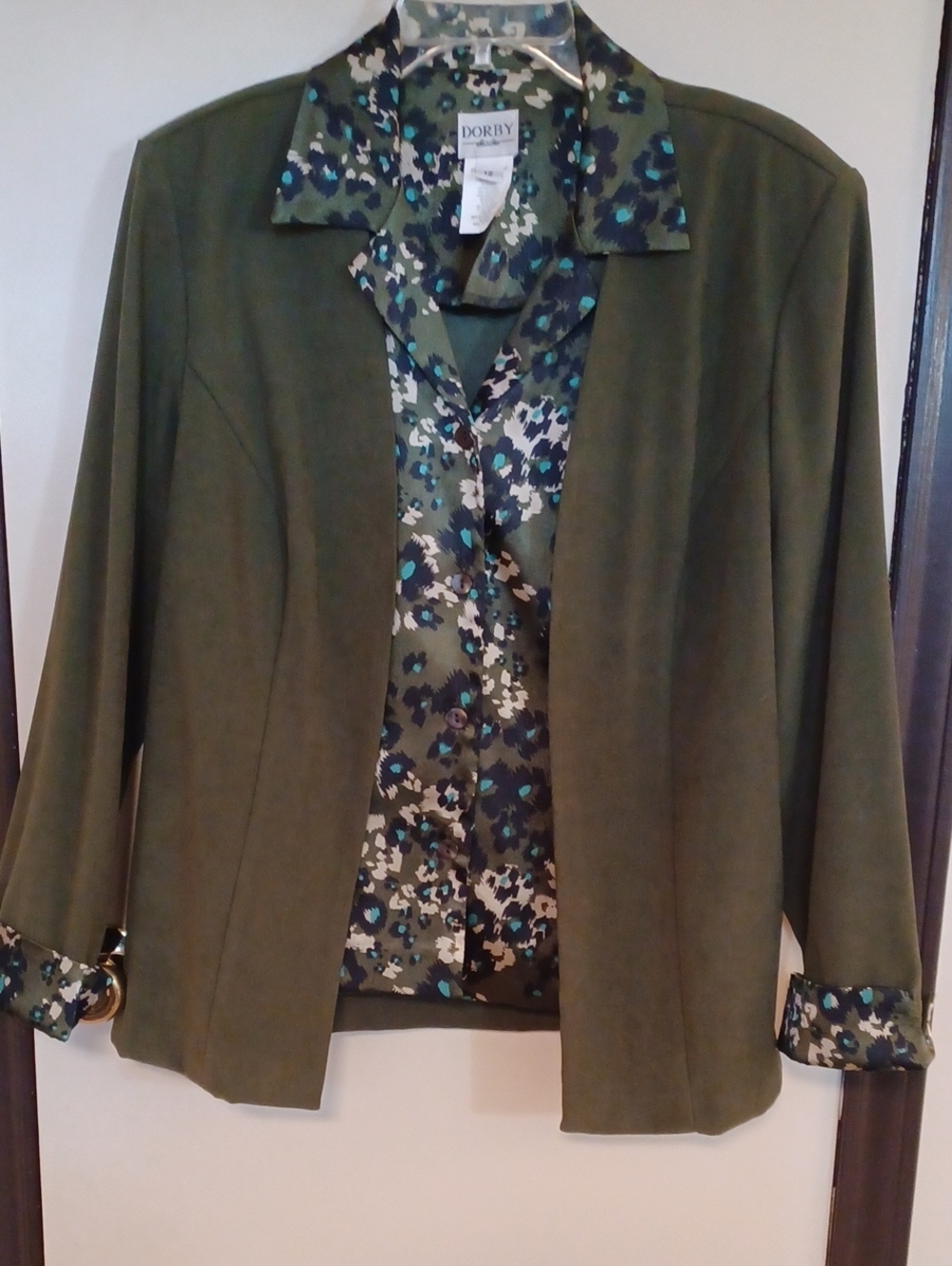 Women's Olive Green Button-Down Shirt with Attached Jacket